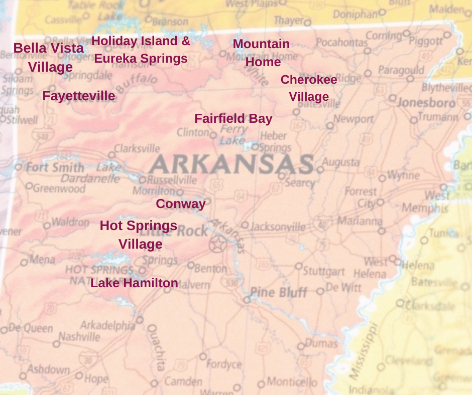 Map of most popular retirement communities in Arkansas