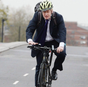 UK Prime Minister Boris Johnson on his bicycle.