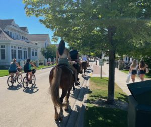 Horses and bikes on Mackinac Island Michigan